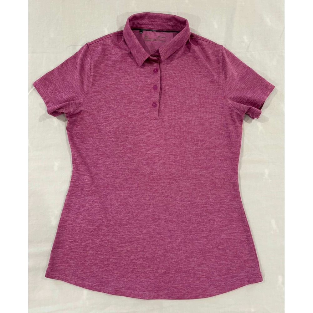 Under Armour Womens HeatGear Fitted Polo Shirt Heather Pink Medium Short Sleeve